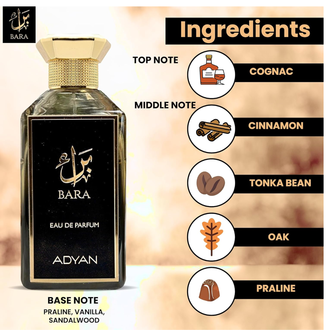 ADYAN BARA Eau de Parfum – 100ML | Luxurious Unisex Fragrance with Cognac, Cinnamon & Tonka Bean | Sophisticated Scent with Praline, Vanilla & Sandalwood-3